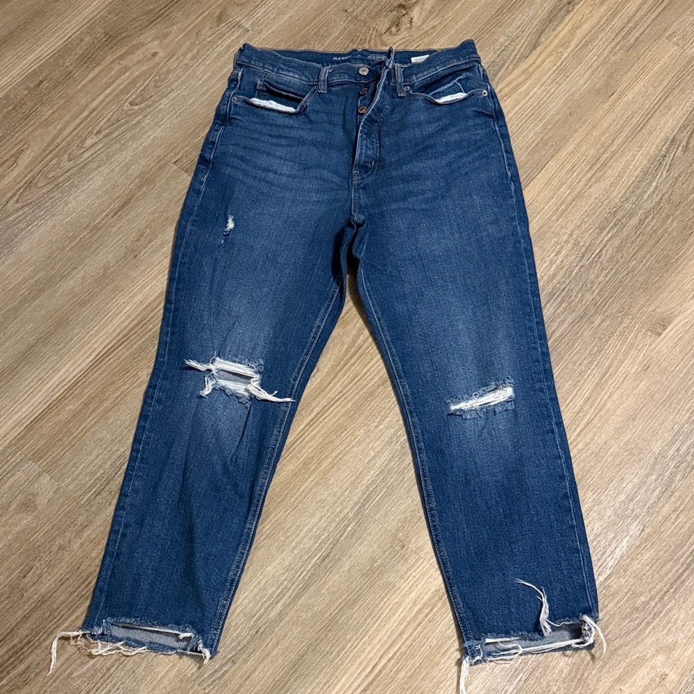 Old Navy Dark Blue Distressed Boyfriend Jeans